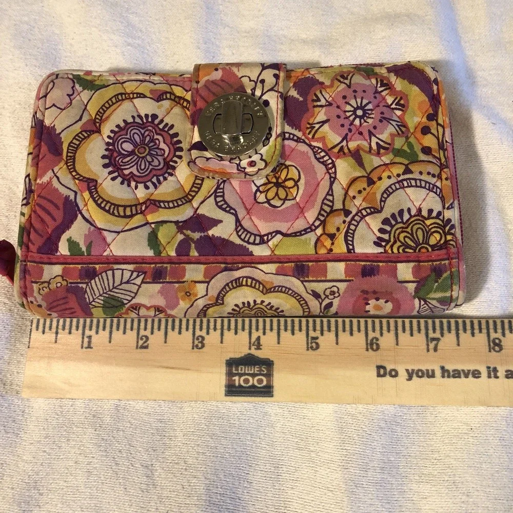 Vera Bradley Wallet Pink Floral Print Turn Lock Multicolored Floral